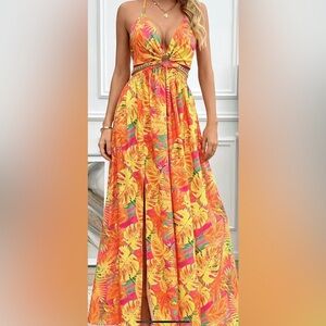 Brand New Tropical Print Maxi Dress - Orange and Yellow